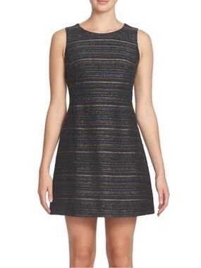 CeCe Black Metallic-Striped Sleeveless A-Line Mini Dress